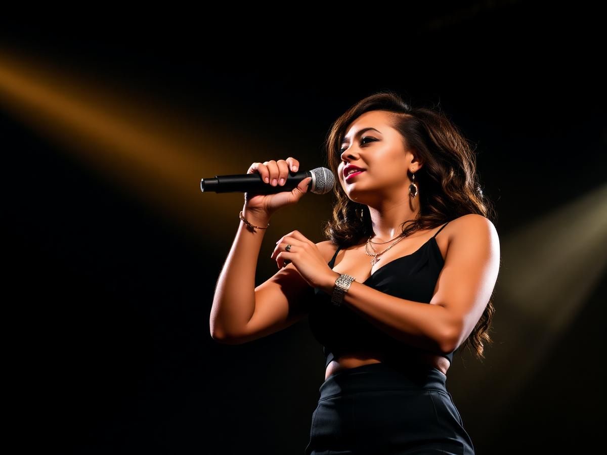 R&B vocalist singing on the tour stage