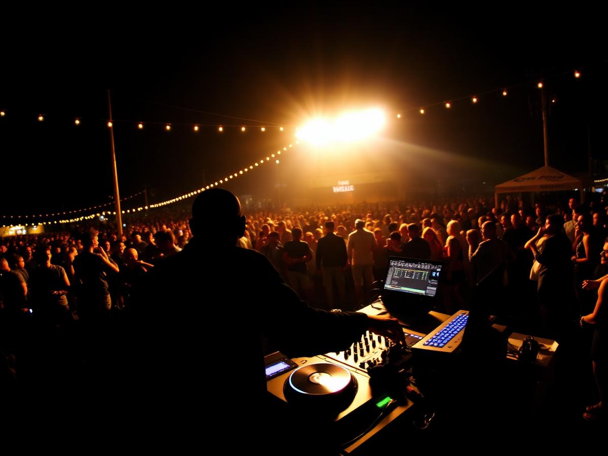 DJ performing at a night tailgate party